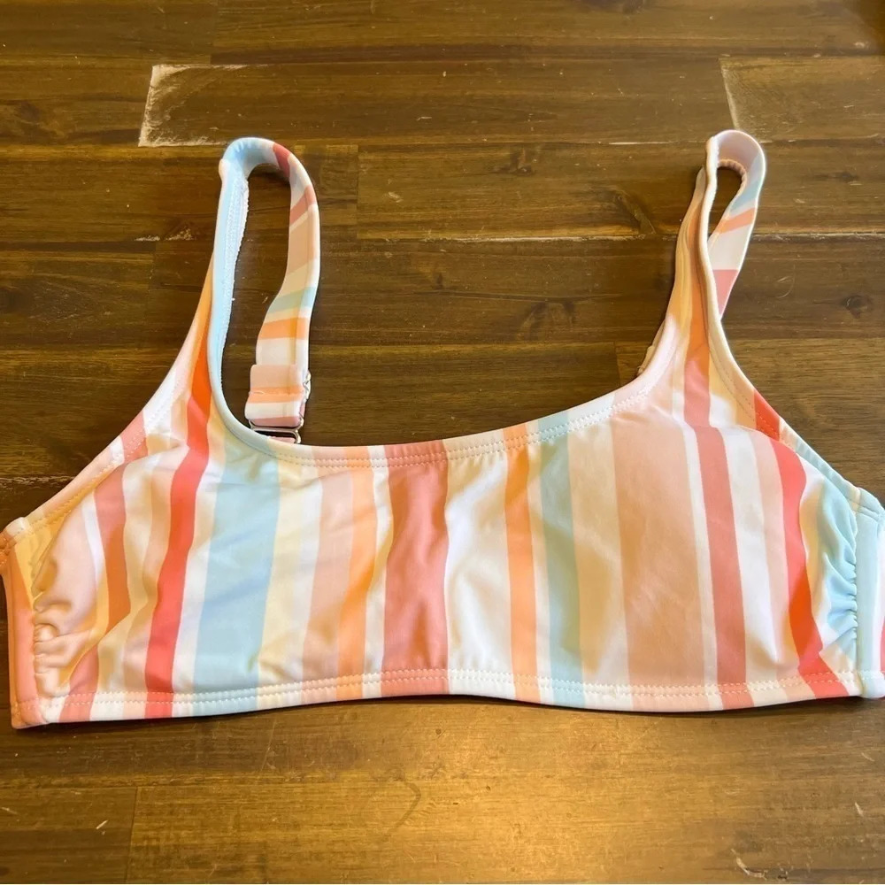 Xhilaration Swim Top Bikini Striped Crop Medium Neutral